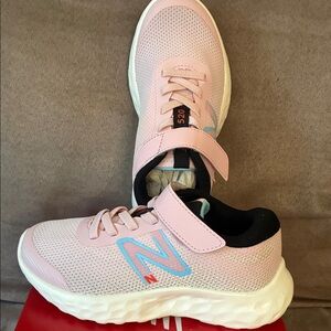 New Balance 520v8 Bungee Lace. Kids Pink and Blue Athletic Sneakers
